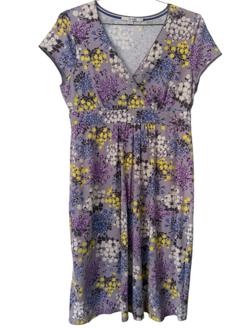 Boden Purple Floral Faux Wrap Surplice Midi Dress US Size 10 10R Cotton Flowers